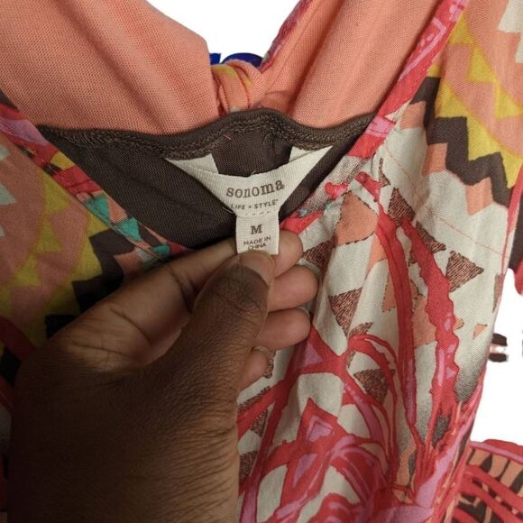 Sonoma Blouse Sleeveless back tie detail Tropical Print Medium Pink Red - Picture 6 of 10